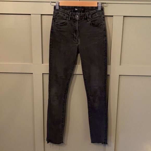 𝅺3X1 Denim Black High Rise Raw Hem Skinny Jeans Size 24 - Picture 2 of 8